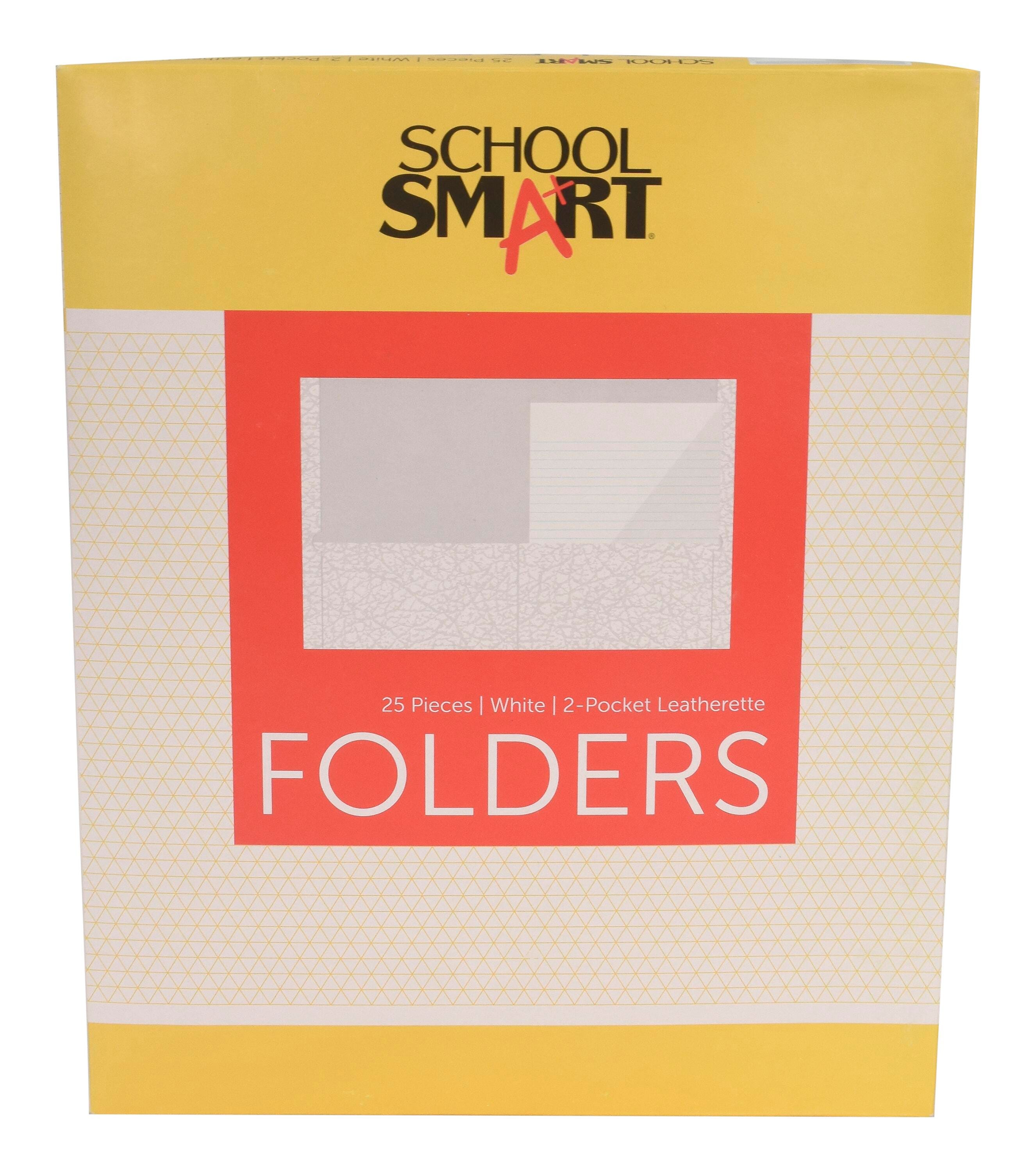 School Smart 2-Pocket Folders with No Brads, White, Pack of 25 084896